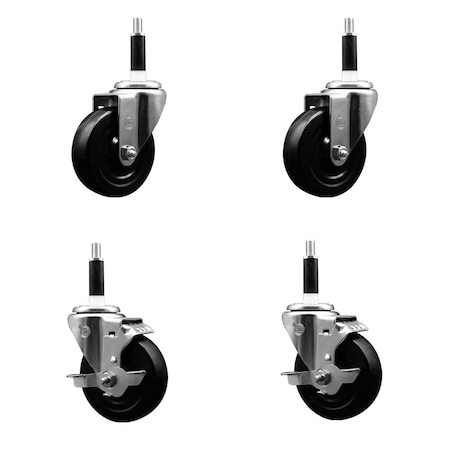Service Caster 4'' Soft Rubber Wheel Swivel 7/8'' Expanding Stem Caster Set 2 Brakes, 4PK SCC-EX20S414-SRS-2-TLB-2-78